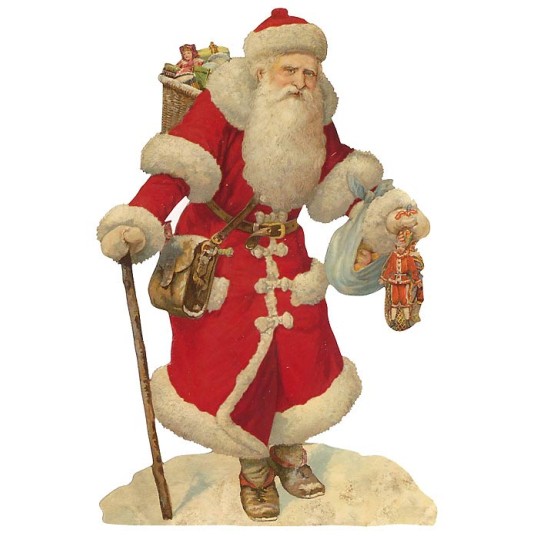Large Victorian Red Coat Santa with Staff Scrap ~ Germany ~ New for 2013